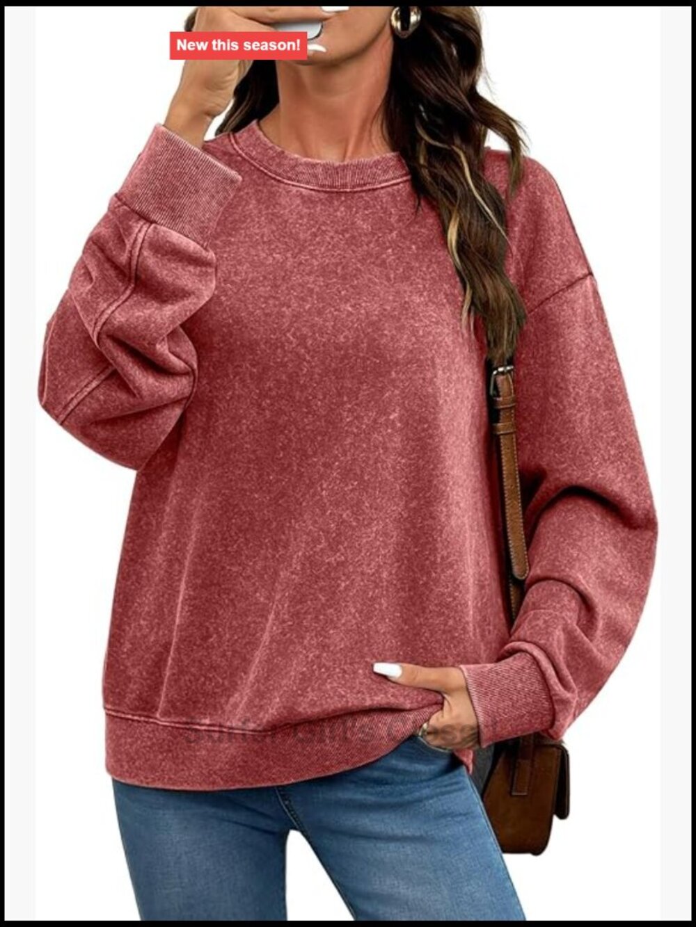 SHEWIN Acid Wash Crewneck Sweatshirt Long Sleeve Pullover Top